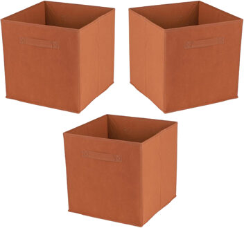 Urban Living Opbergmand/kastmand Square Box - 3x - karton/kunststof - 29 liter - oranje - 31 x 31 cm