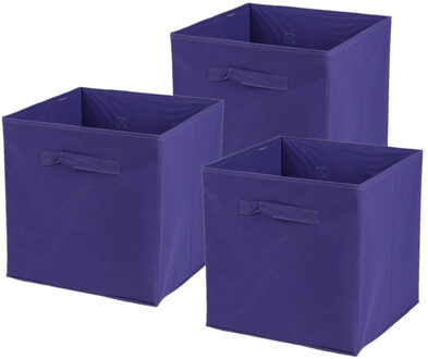 Urban Living Opbergmand/kastmand Square Box - 3x - karton/kunststof - 29 liter - paars - 31 x 31 x 31 cm