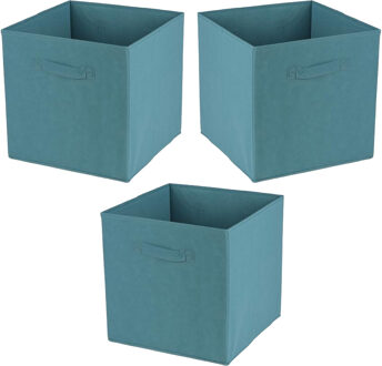 Urban Living Opbergmand/kastmand Square Box - 3x - karton/kunststof - 29 liter - petrol blauw - 31 x 31 cm