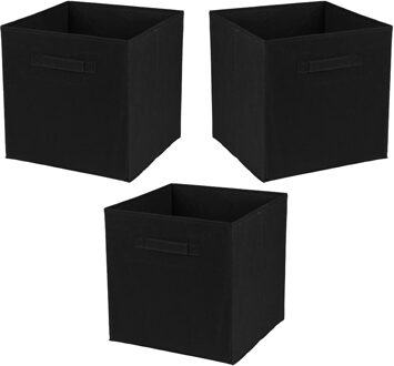 Urban Living Opbergmand/kastmand Square Box - 3x - karton/kunststof - 29 liter - zwart - 31 x 31 cm