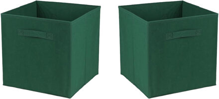 Urban Living Opbergmand/kastmand Square Box - 4x - karton/kunststof - 29 liter - donkergroen - 31 x 31 cm