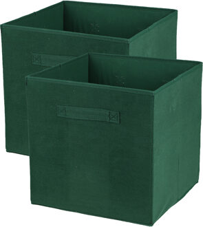 Urban Living Opbergmand/kastmand Square Box - 4x - karton/kunststof - 29 liter - donkergroen - 31 x 31 cm