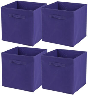 Urban Living Opbergmand/kastmand Square Box - 4x - karton/kunststof - 29 liter - paars - 31 x 31 x 31 cm