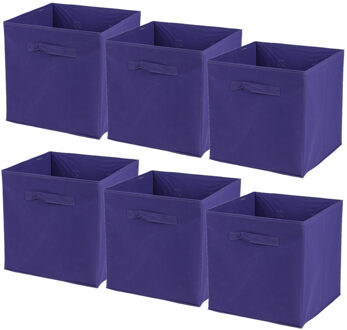 Urban Living Opbergmand/kastmand Square Box - 6x - karton/kunststof - 29 liter - paars - 31 x 31 x 31 cm