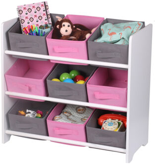 Urban Living Opbergrek 3-laags met bakken - roze - hout/stof - 63 x 30 x 60 cm - speelgoed - kinderkamer