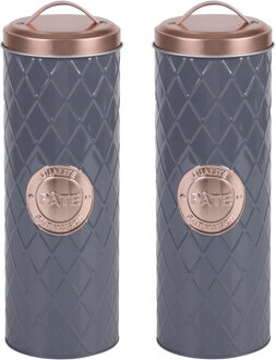 Urban Living Pasta/spaghetti bewaarblik - 2x - metaal - grijs/ros? - 11 x 32 cm - keuken voorraadbussen