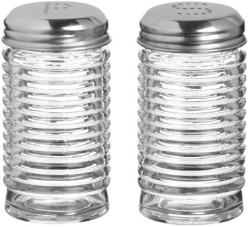 Urban Living Peper en zout stel - ribbel glas - 90 cl - setje van 2x stuks - Peper en zoutstel Multikleur