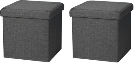 Urban Living Poef/hocker - 2x - opbergbox zit krukje - donkergrijs - polyester/mdf - 38 x 38 cm - opvouwbaar - Poefs