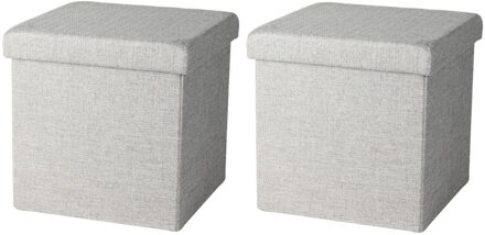 Urban Living Poef/hocker - 2x - opbergbox zit krukje - lichtgrijs - polyester/mdf - 38 x 38 cm - opvouwbaar - Poefs