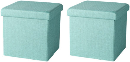 Urban Living Poef/hocker - 2x - opbergbox zit krukje - mintgroen - polyester/mdf - 38 x 38 cm - opvouwbaar - Poefs