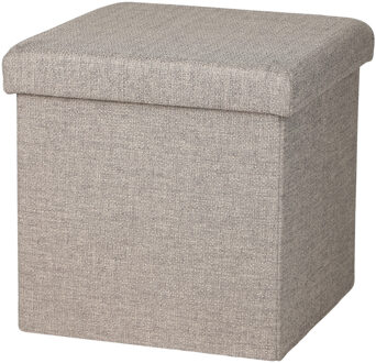 Urban Living Poef/hocker - opbergbox zit krukje - beige - polyester/mdf - 38 x 38 cm - opvouwbaar