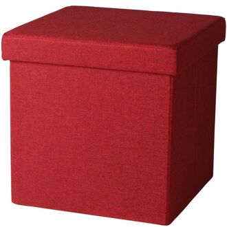 Urban Living Poef/hocker - opbergbox zit krukje - rood - linnen/mdf - 37 x 37 cm - opvouwbaar - Poefs