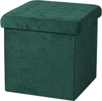 Urban Living Poef/hocker - opbergbox zit krukje - velvet donkergroen - polyester/mdf - 38 x 38 cm - opvouwbaar