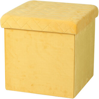 Urban Living Poef/hocker - opbergbox zit krukje - velvet geel - polyester/mdf - 38 x 38 cm - opvouwbaar - Poefs