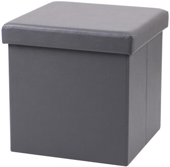 Urban Living Poef Leather BOX - hocker - opbergbox - grijs - PU/mdf - 38 x 38 cm - opvouwbaar - Poefs