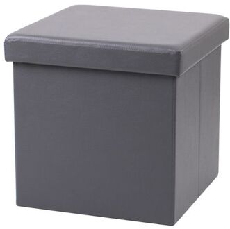 Urban Living Poef Leather BOX - hocker - opbergbox - grijs - PU/mdf - 38 x 38 cm - opvouwbaar - Poefs