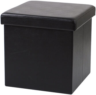 Urban Living Poef Leather BOX - hocker - opbergbox - zwart - PU/mdf - 38 x 38 cm - opvouwbaar - Poefs