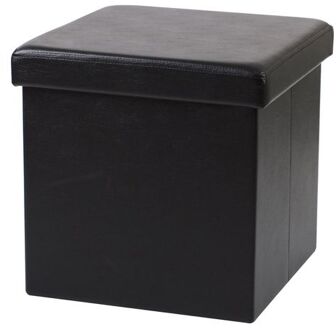 Urban Living Poef Leather BOX - hocker - opbergbox - zwart - PU/mdf - 38 x 38 cm - opvouwbaar - Poefs
