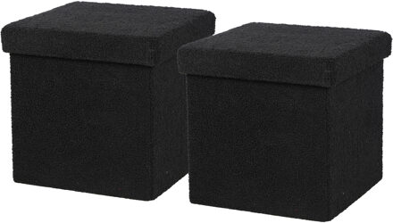 Urban Living Poef Square BOX - 2x - hocker - opbergbox - zwart - polyester/mdf - 38 x 38 cm - opvouwbaar - Poefs