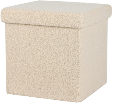 Urban Living Poef Teddy BOX - hocker - opbergbox - beige - polyester/mdf - 38 x 38 cm - opvouwbaar - Poefs