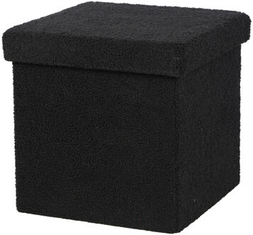 Urban Living Poef Teddy BOX - hocker - opbergbox - zwart - polyester/mdf - 38 x 38 cm - opvouwbaar - Poefs