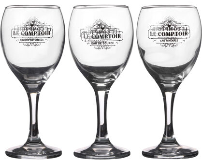 Urban Living rode wijnglazen Comptoir - gedecoreerd glas - 3x stuks - 245 ml