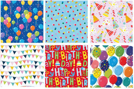 Urban Living Rollen inpakpapier/cadeaupapier - 6x stuks - feest/verjaardag - 200 x 70 cm - papier - thema prints