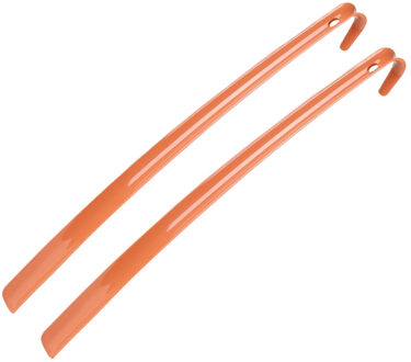 Urban Living Schoenlepel - 2x - lang - kunststof - oranje - 60 cm - schoentrekker