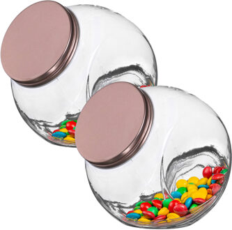 Urban Living Snoeppot/voorraadpot - 2x - 1,6L - glas - met koperen deksel
