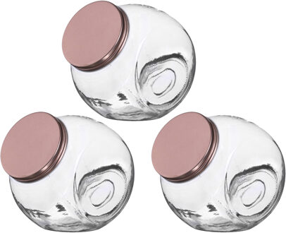 Urban Living Snoeppot/voorraadpot - 3x - 1,6L - glas - met koperen deksel