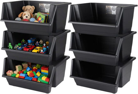 Urban Living Speelgoed opberg bakken - stapelbaar - 12x stuks - 45 x 66 cm - zwart