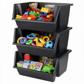 Urban Living Speelgoed opberg bakken - stapelbaar - 3x stuks - 45 x 66 cm - zwart