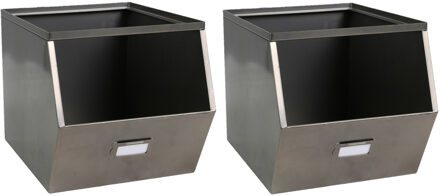 Urban Living Stapelbare opbergmand - 2x - Open Metal Box - 23 x 32 x 21 cm - metaal - donkergrijs
