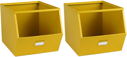 Urban Living Stapelbare opbergmand - 2x - Open Metal Box - 23 x 32 x 21 cm - metaal - geel