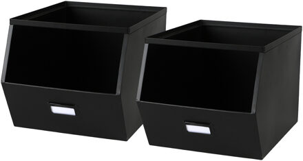 Urban Living Stapelbare opbergmand - 2x - Open Metal Box - 23 x 32 x 21 cm - metaal - zwart