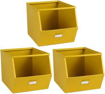 Urban Living Stapelbare opbergmand - 3x - Open Metal Box - 23 x 32 x 21 cm - metaal - geel
