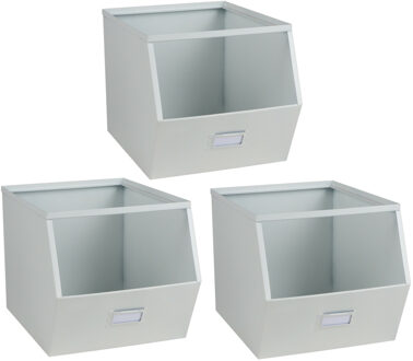 Urban Living Stapelbare opbergmand - 3x - Open Metal Box - 23 x 32 x 21 cm - metaal - wit