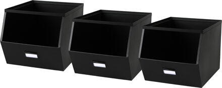 Urban Living Stapelbare opbergmand - 3x - Open Metal Box - 23 x 32 x 21 cm - metaal - zwart