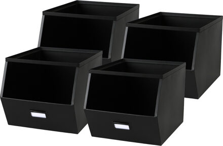 Urban Living Stapelbare opbergmand - 4x - Open Metal Box - 23 x 32 x 21 cm - metaal - zwart