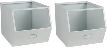 Urban Living Stapelbare opbergmand Open Metal Box - 4x - L23 x B32 x H21 cm - metaal - wit - Opbergmanden