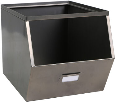 Urban Living Stapelbare opbergmand Open Metal Box - L23 x B32 x H21 cm - metaal - donkergrijs - Opbergmanden