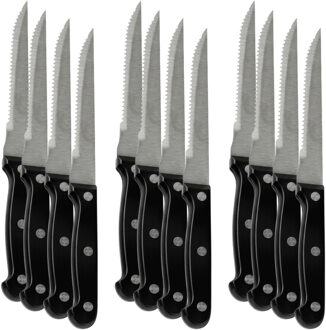 Urban Living Steakmessen - 12x - kartelrand - RVS - zwart handvat - 28 cm - scherpe messen