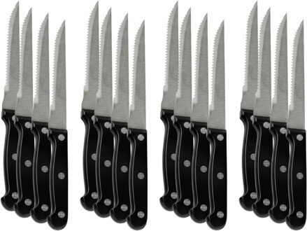 Urban Living Steakmessen - 16x - kartelrand - RVS - zwart handvat - 28 cm - scherpe messen