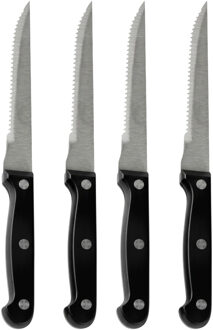 Urban Living Steakmessen - 4x - kartelrand - RVS - zwart handvat - 28 cm - scherpe messen