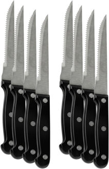 Urban Living Steakmessen - 8x - kartelrand - RVS - zwart handvat - 28 cm - scherpe messen