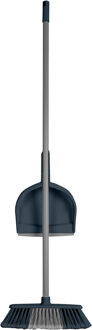 Urban Living Stoffer en blik met lange steel - 120 cm - kunststof - donkerblauw - bezem