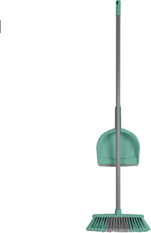 Urban Living Stoffer en blik met lange steel - 120 cm - kunststof - mintgroen - bezem