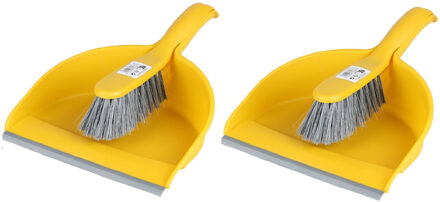 Urban Living Stoffer en blik set - 2x - geel - zachte borstel - kunststof - 32 x 22 cm