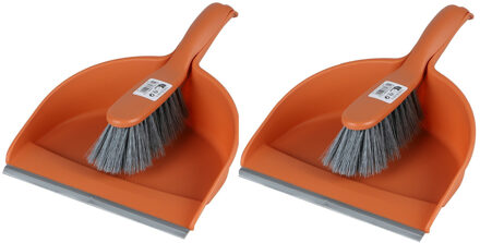 Urban Living Stoffer en blik set - 2x - oranje - zachte borstel - kunststof - 32 x 22 cm