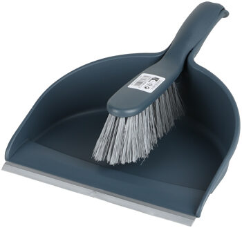 Urban Living Stoffer en blik set - donkerblauw - zachte borstel - kunststof - 32 x 22 cm